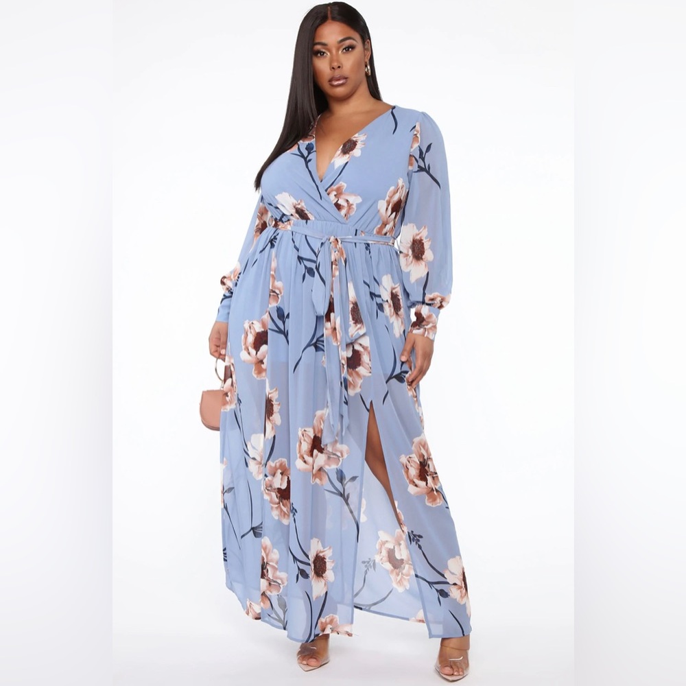 1XL Fashion Nova Park Avenue Maxi Dress - Light Blue